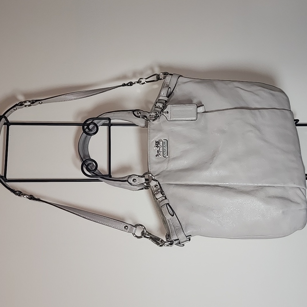 Coach Madison Lindsey North South Satchel 18641 Purse Silver Gray Leather